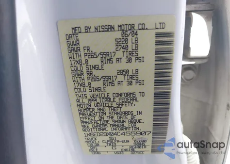 2004 Nissan Frontier Le V6 from USA, damaged, VIN 1N6ED29X04C455907